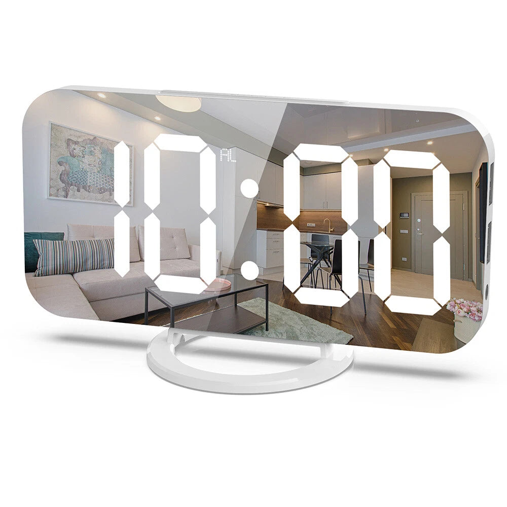 LED Digital Alarm Clock Mirror Display with Snooze for Bedroom Wall