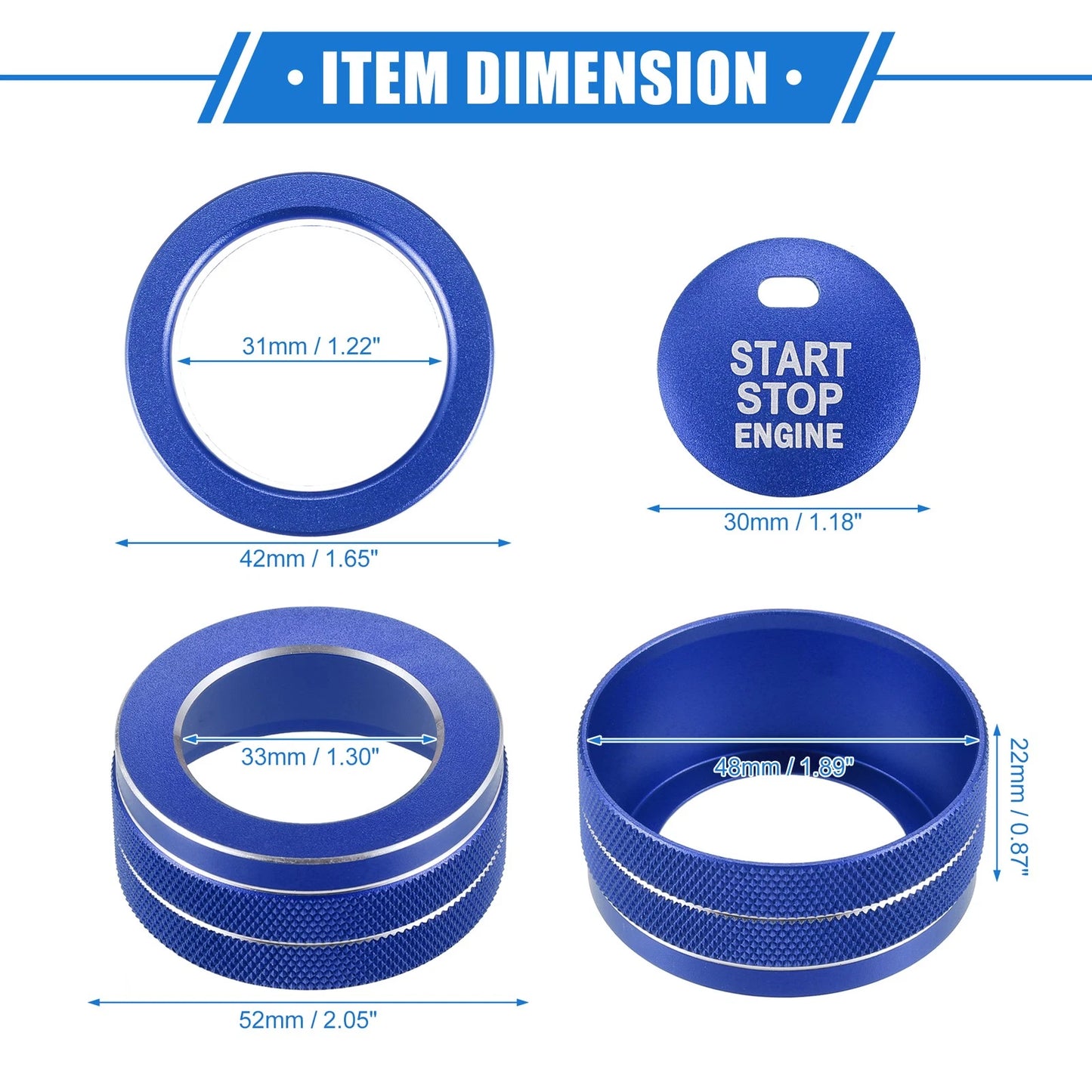4 Pcs AC Climate Control Knob Rings for Toyota RAV4 (2019-2023) Durable Blue