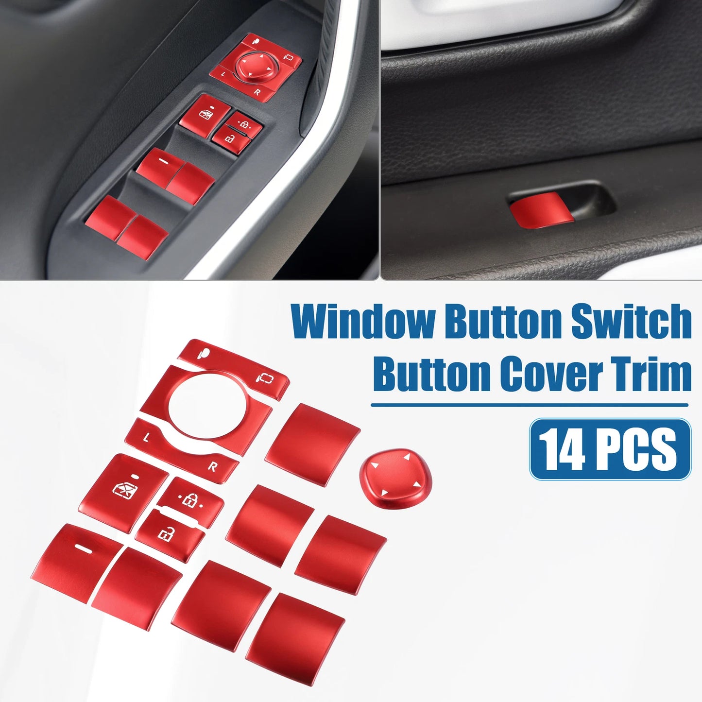 14 Pcs Window Switch Button Cover Trim for Toyota RAV4 (2019-2022) Aluminum Red