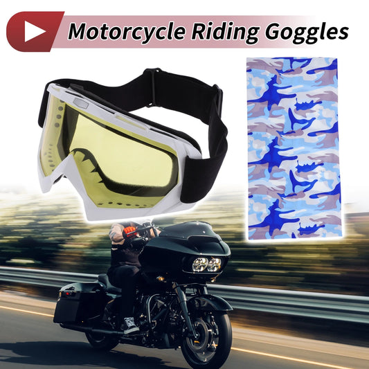 1 Set Motorcycle Riding Goggles Yellow Lens White Frame PC Cycling Sunglasses