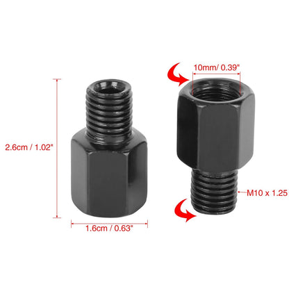 2 x 10mm LH to 10mm LH Black Rearview Mirrors Adapter Bolt Screw for Motorcycle