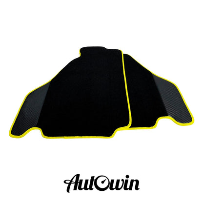 Black Floor Mats for Ferrari F430 with Carbon Fiber & Yellow Trim (2004-2009)
