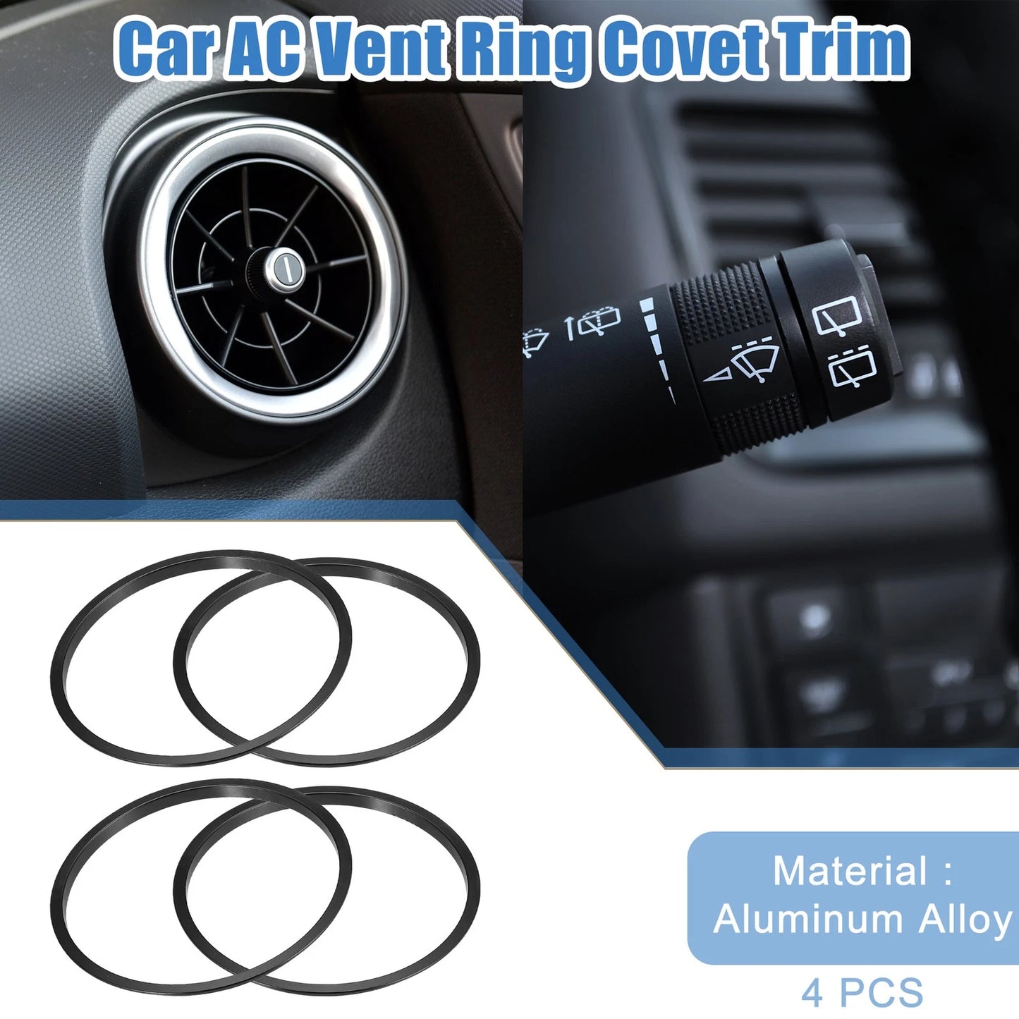 4 x AC Vent Ring Cover Trim for Toyota Tacoma (2016-2024) Aluminum Alloy Black
