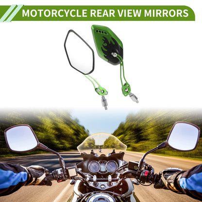 M8/M10 Motorcycle Rear View Mirrors Polygonal Shape Black Green Aluminum Alloy