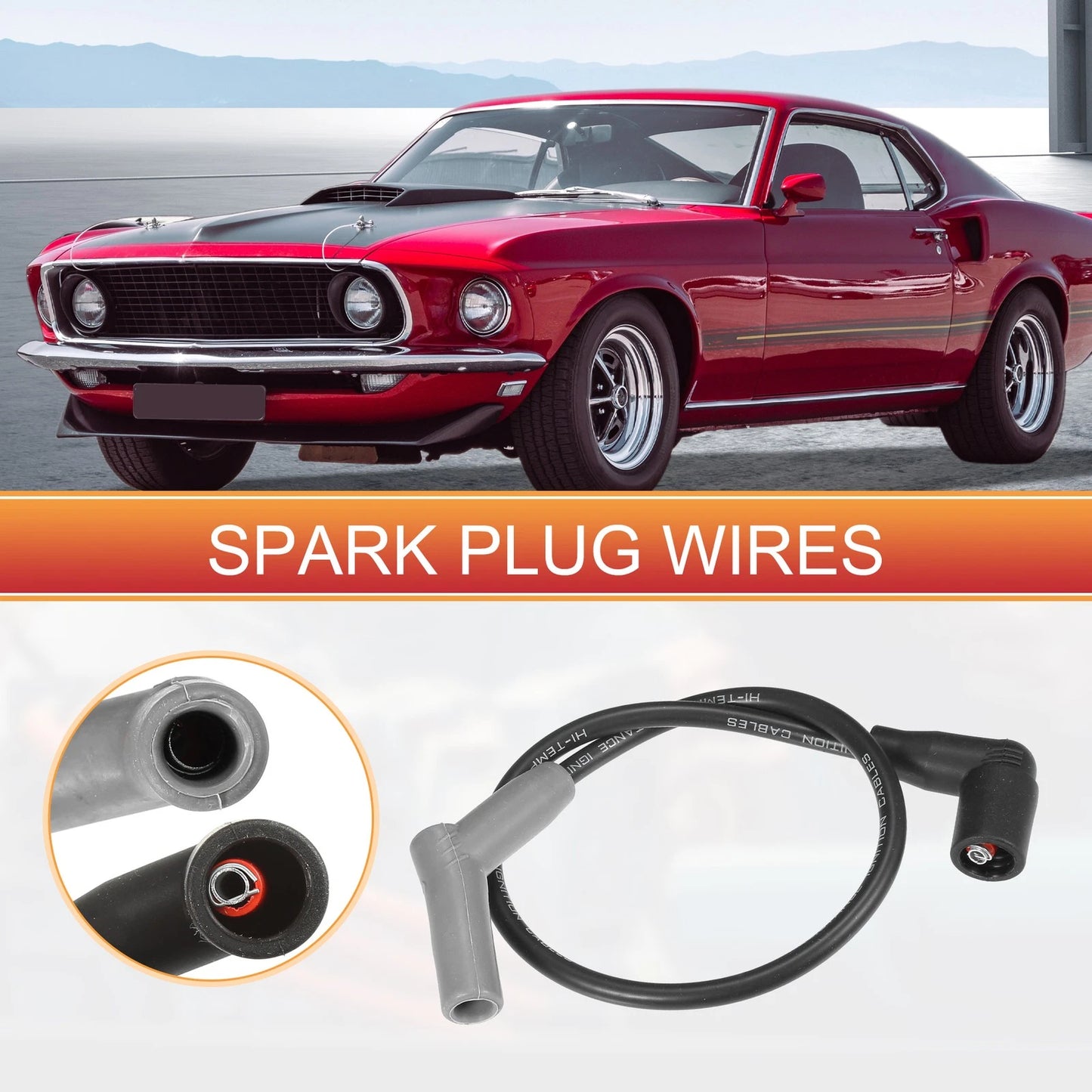 6 Pcs Spark Plug Wire Ignition Coil Cable for Ford Mustang (2005-2014)