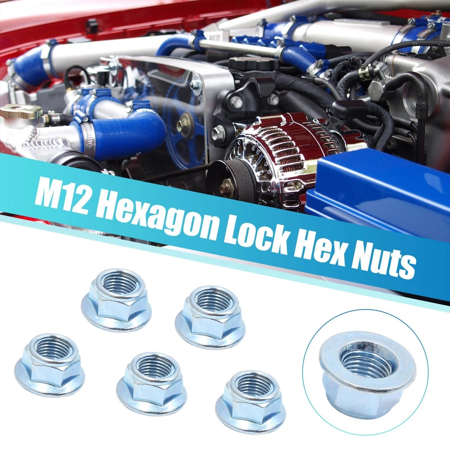 Lock Nut Fasteners / 5pcs M12 Hex / Metal for Cars & Motorcycles