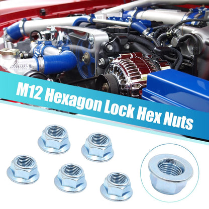Lock Nut Fasteners / 5pcs M12 Hex / Metal for Cars & Motorcycles