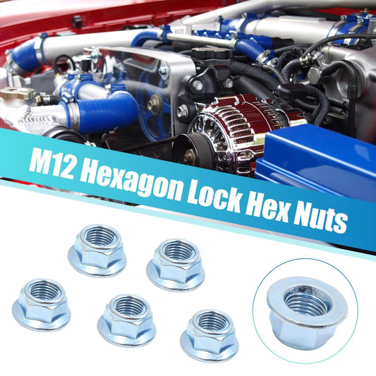 Lock Nut Fasteners / 5pcs M12 Hex / Metal for Cars & Motorcycles
