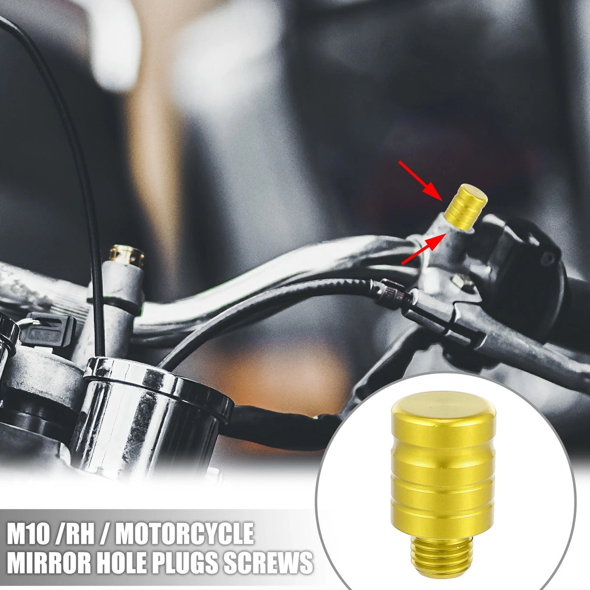 M10x1.26 Right Side Mirror Hole Plugs Screws 2 x for Motorcycle Gold Tone