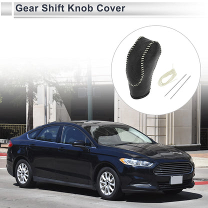 Pebbled Gear Shift Knob Cover 1 Pc Black Beige Faux Leather for Ford Fusion (2013-2020)