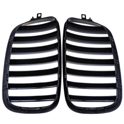 2 x Front Hood Kidney Grills Glossy Black for BMW X5 X6 E70 E71 (2007-2013)