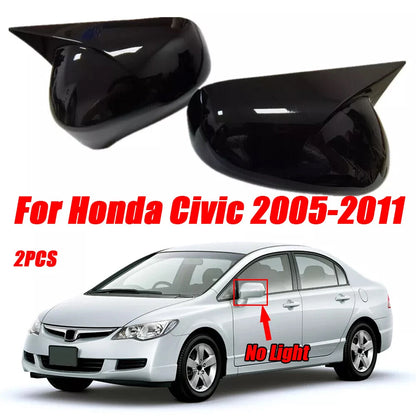Gloss Black Ox Horn Side Rearview Mirror Cover Cap for Honda Civic (2005–2011)