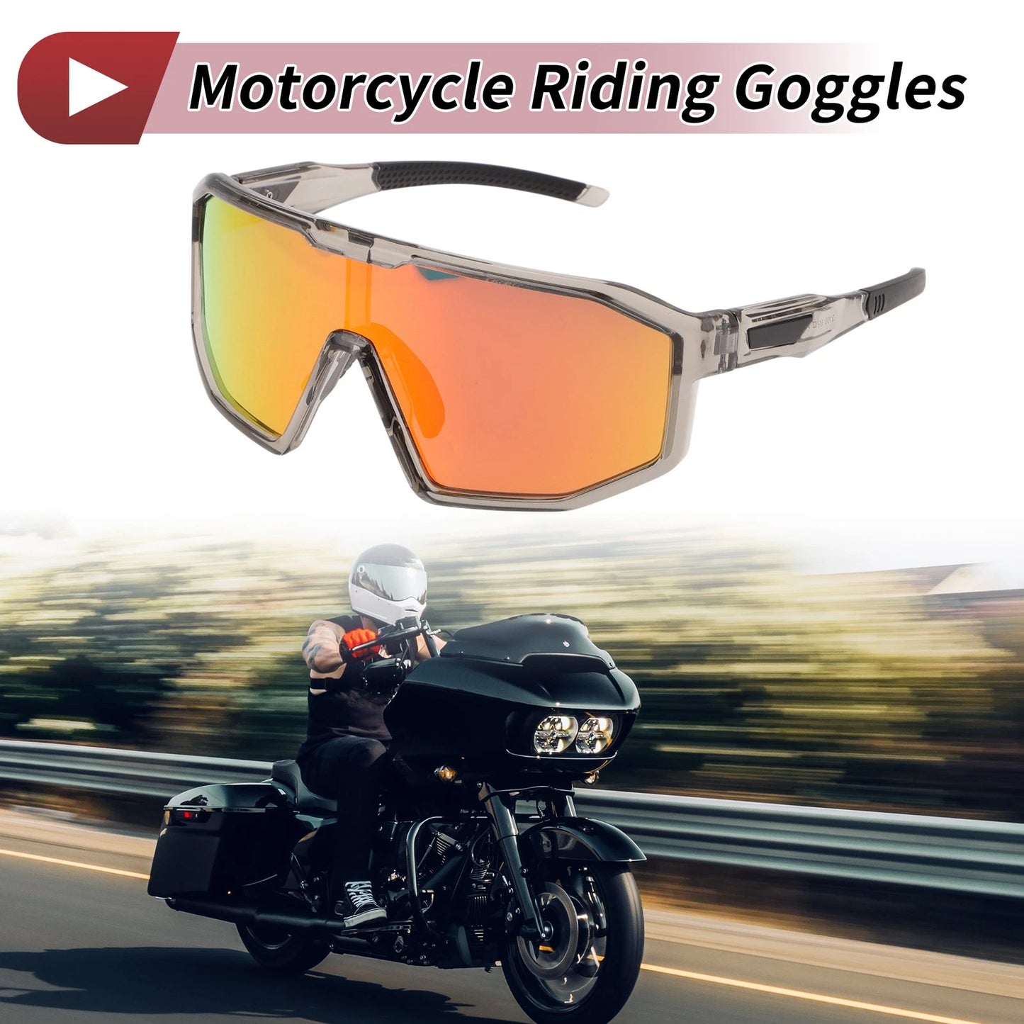 Motorcycle Riding Goggles Red Lens Clear Gray Frame UV400 for Motorcycle