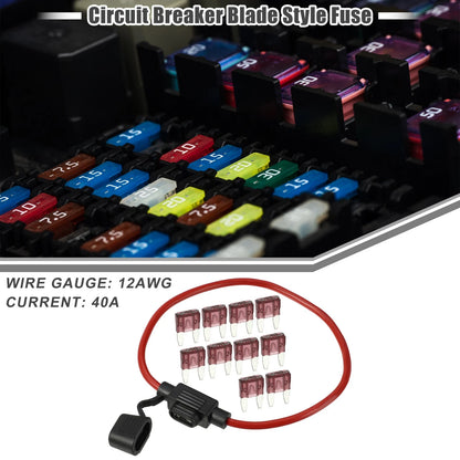40A Mini Blade Style Fuse Set with 12 AWG Holder for Car