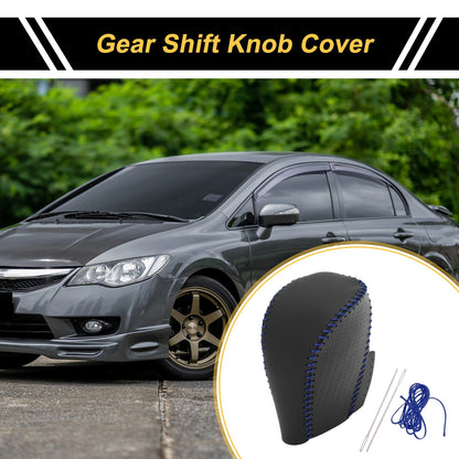 Car Gear Shift Knob Cover 1 Pc for Honda Civic (2016-2021) Black Blue Faux Leather