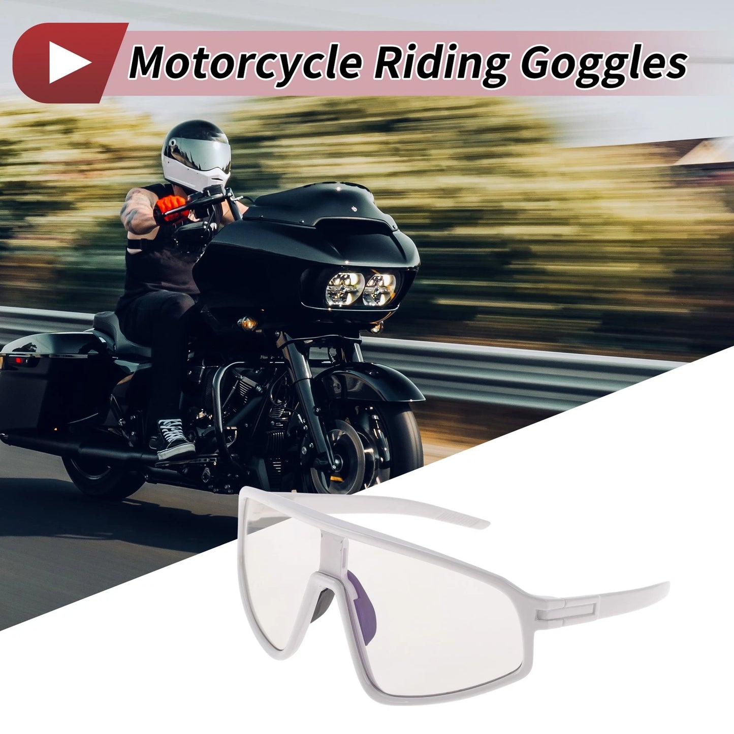1 Pc Motorcycle Riding Goggles Gray Lens White Frame PC Cycling Sunglasses