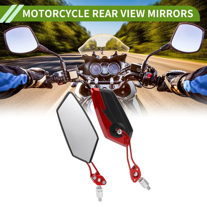 Rear View Mirror Polygonal Shape Black Red Aluminum Alloy for Motorcycle