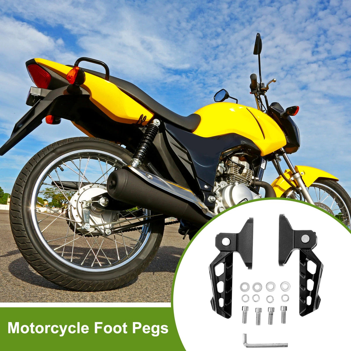 FootPegs 6.3" Black 1 x Set w/Screws Washers Wrench for Motorcycle