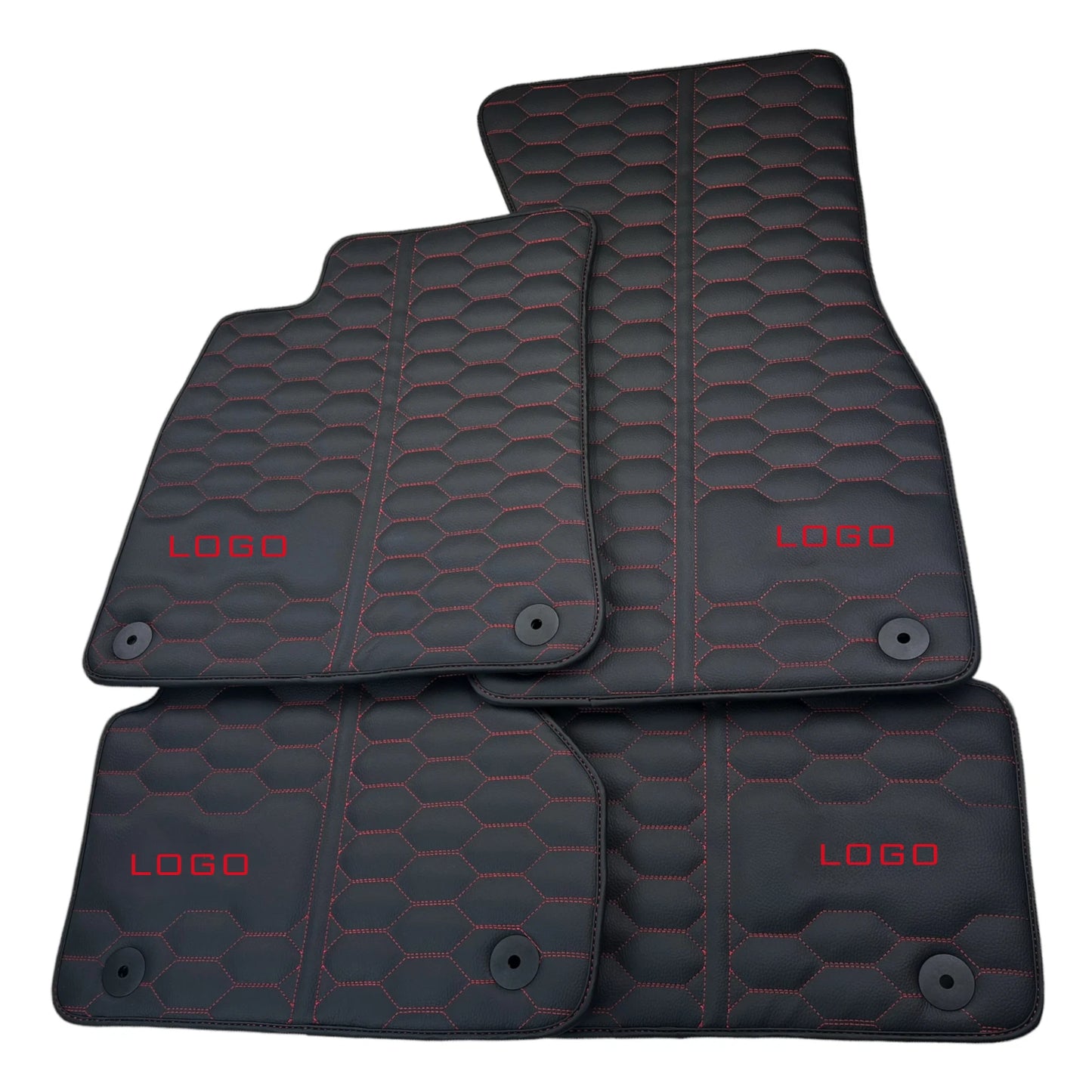 Leather Floor Mats for Audi RS6 C8 2019-2023 Red Stitching Custom Made