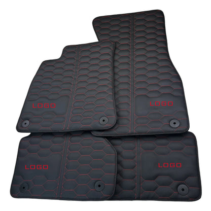 Leather Floor Mats for Audi RS6 C8 2019-2023 Red Stitching Custom Made