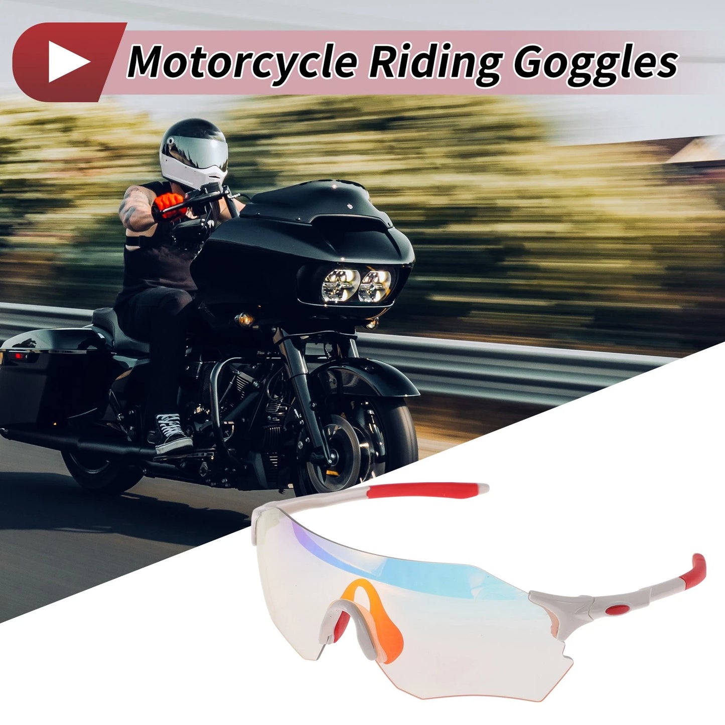 Motorcycle Riding Goggles Light Red Lens White Red Frame PC TPU