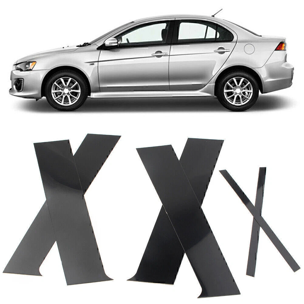 6 x Black Pillar Post Trim Set for Mitsubishi Lancer Sedan (2008-2017)