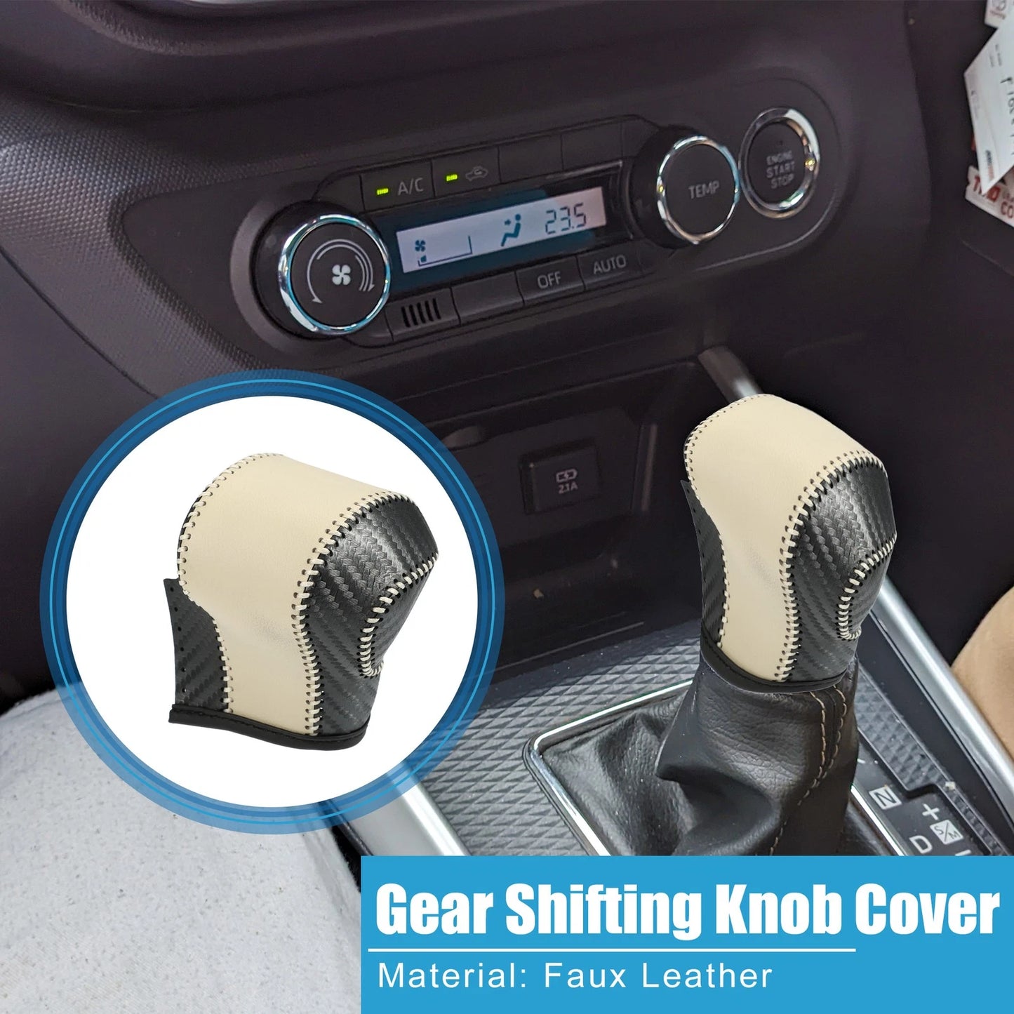 Gear Shifting Knob Cover Trim for Toyota Carbon Fiber Pattern Black Beige
