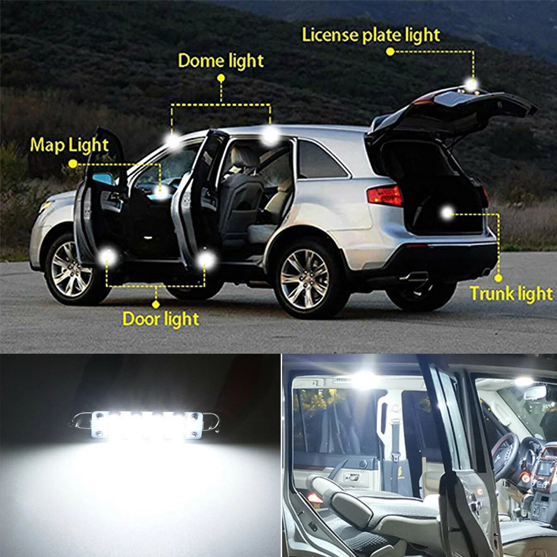10pcs LED 12SMD 44mm Dome Light Bulbs for Universal Cars