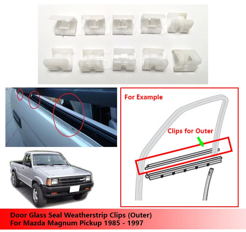 10 x Door Glass Seal Clips for Mazda Magnum (1985-1997)