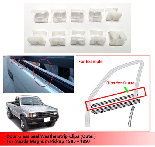 10 x Door Glass Seal Clips for Mazda Magnum (1985-1997)