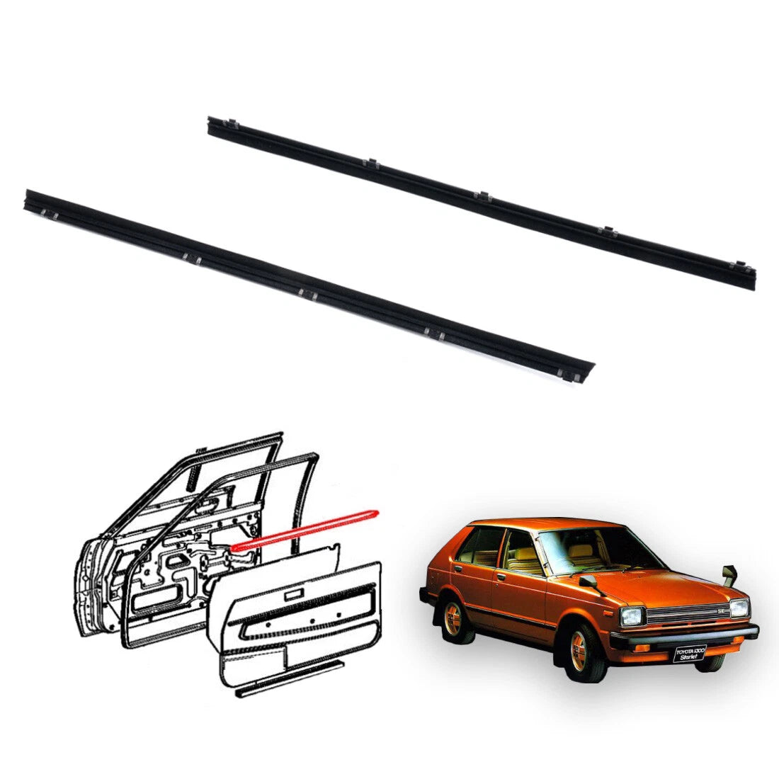 Front Door Glass Weatherstrip for Toyota Starlet 5-Door 1978-1984
