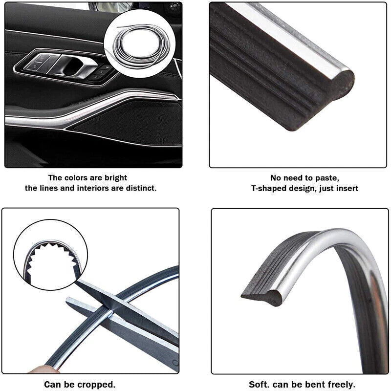 10M Silver Car Interior Edge Gap Line Moulding Trim for Auto