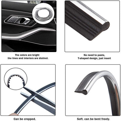 10M Silver Car Interior Edge Gap Line Moulding Trim for Auto