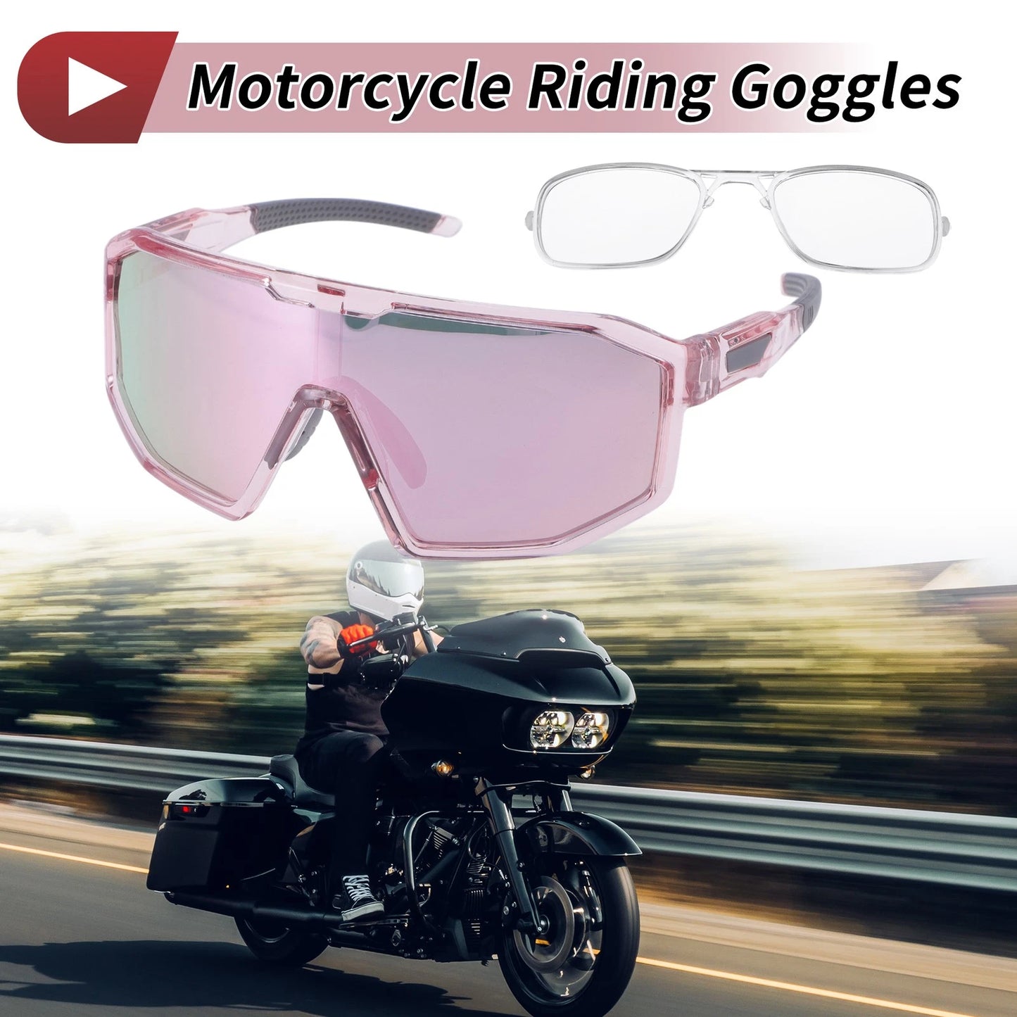 Goggles / Pink Lens Pink Frame for Motorcycle Riding Sunglasses