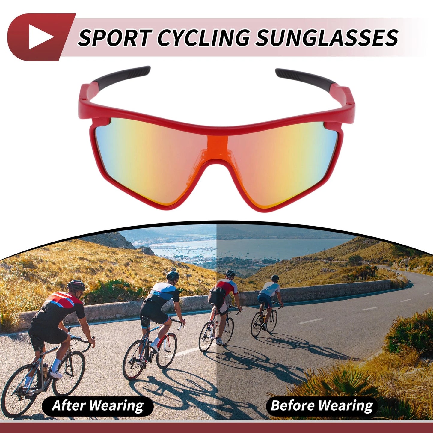 Goggles Red Lens Red Frame PC for Motorcycle