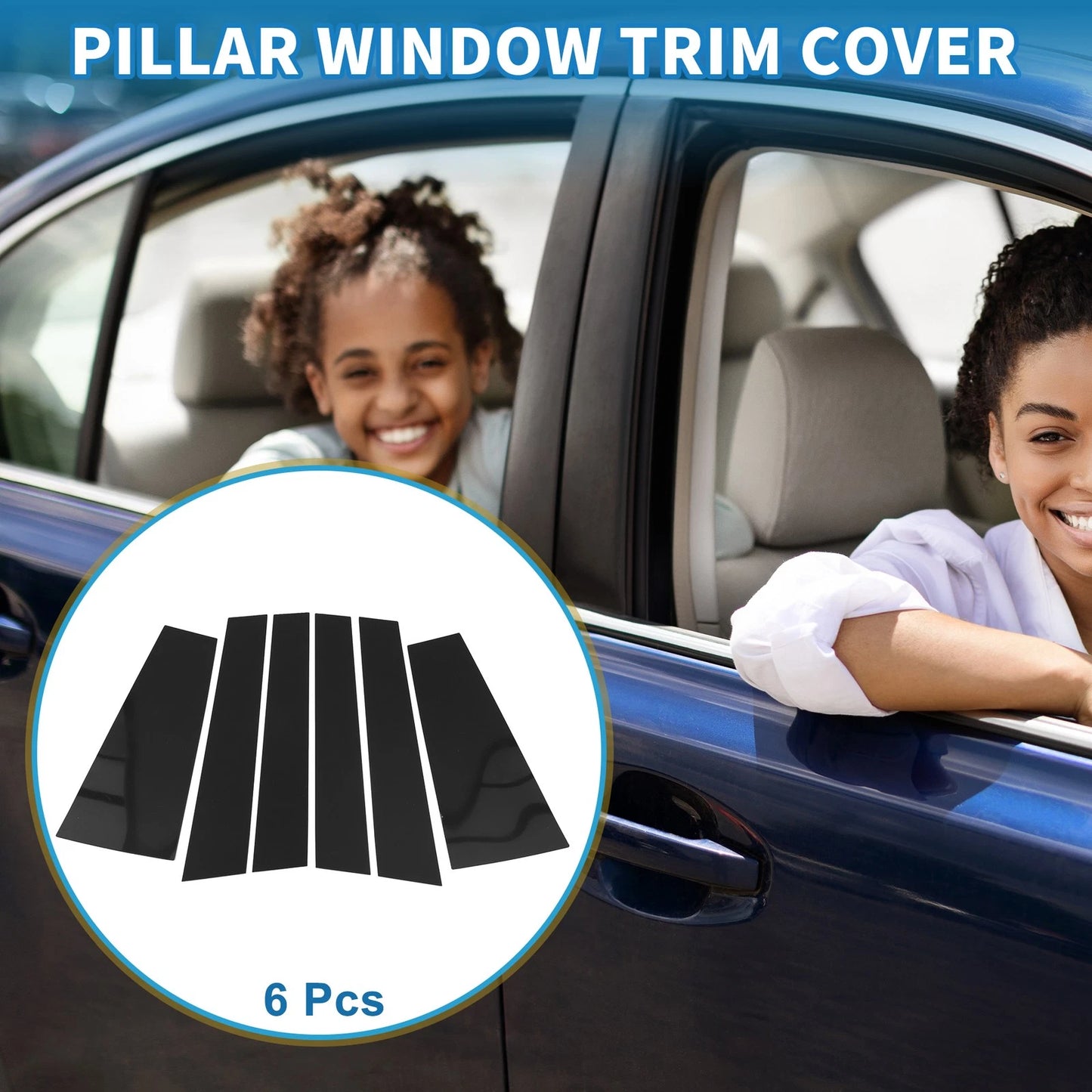 6 Pcs Door Pillar Window Trim Black for Toyota Highlander (2015–2021)