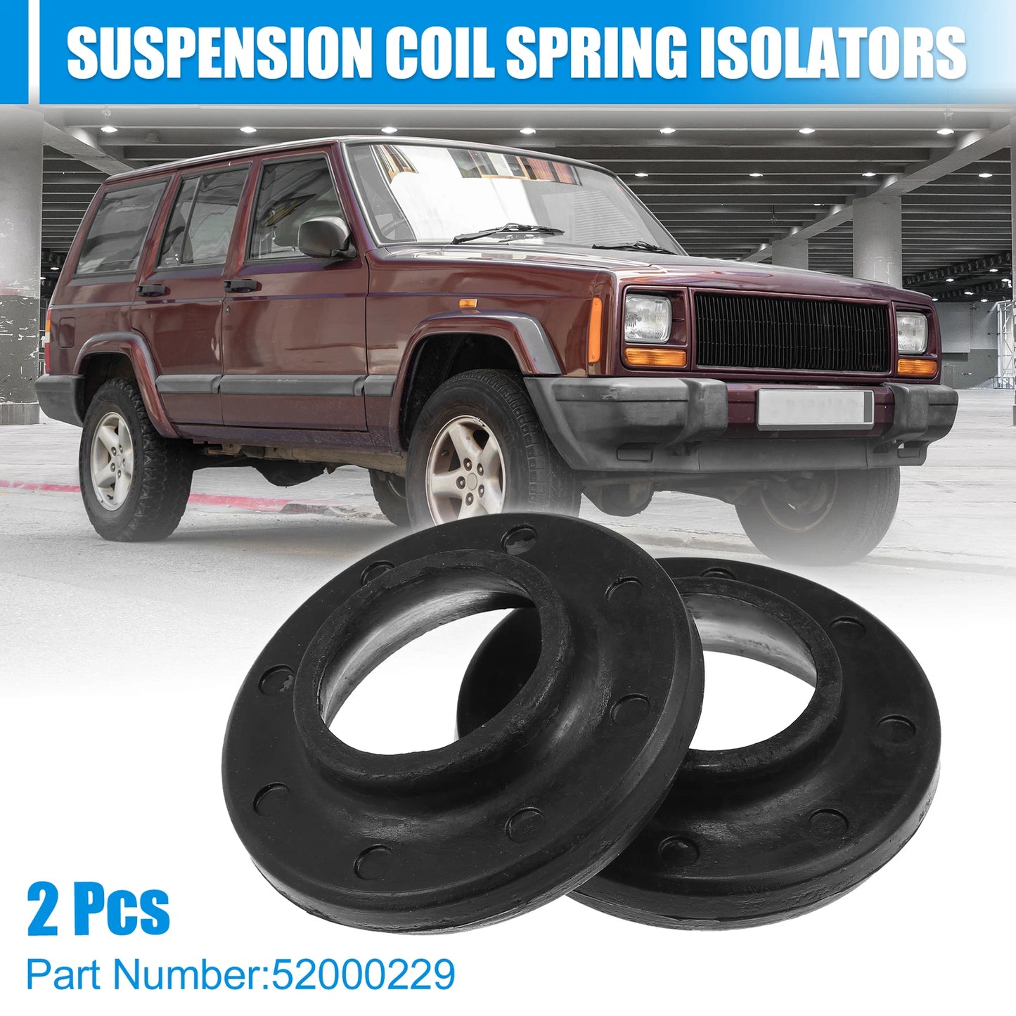 2 x Front Upper Coil Spring Insulators for Jeep (52000229) Black