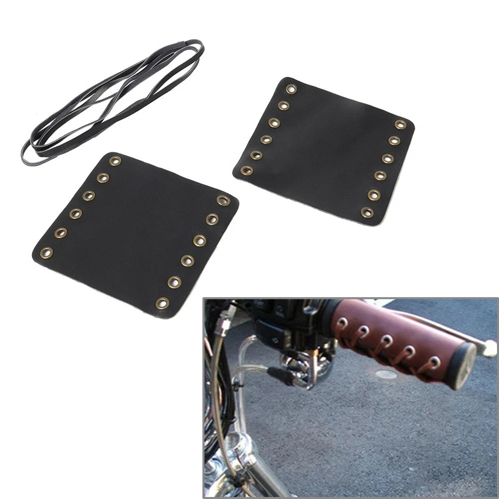 22mm Leather Hand Grips Covers for Universal Motorcycle - Black