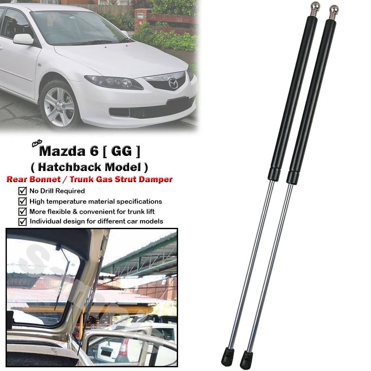 2 x Gas Shock Struts for Mazda 6 5-Door Hatchback (2002-2007)