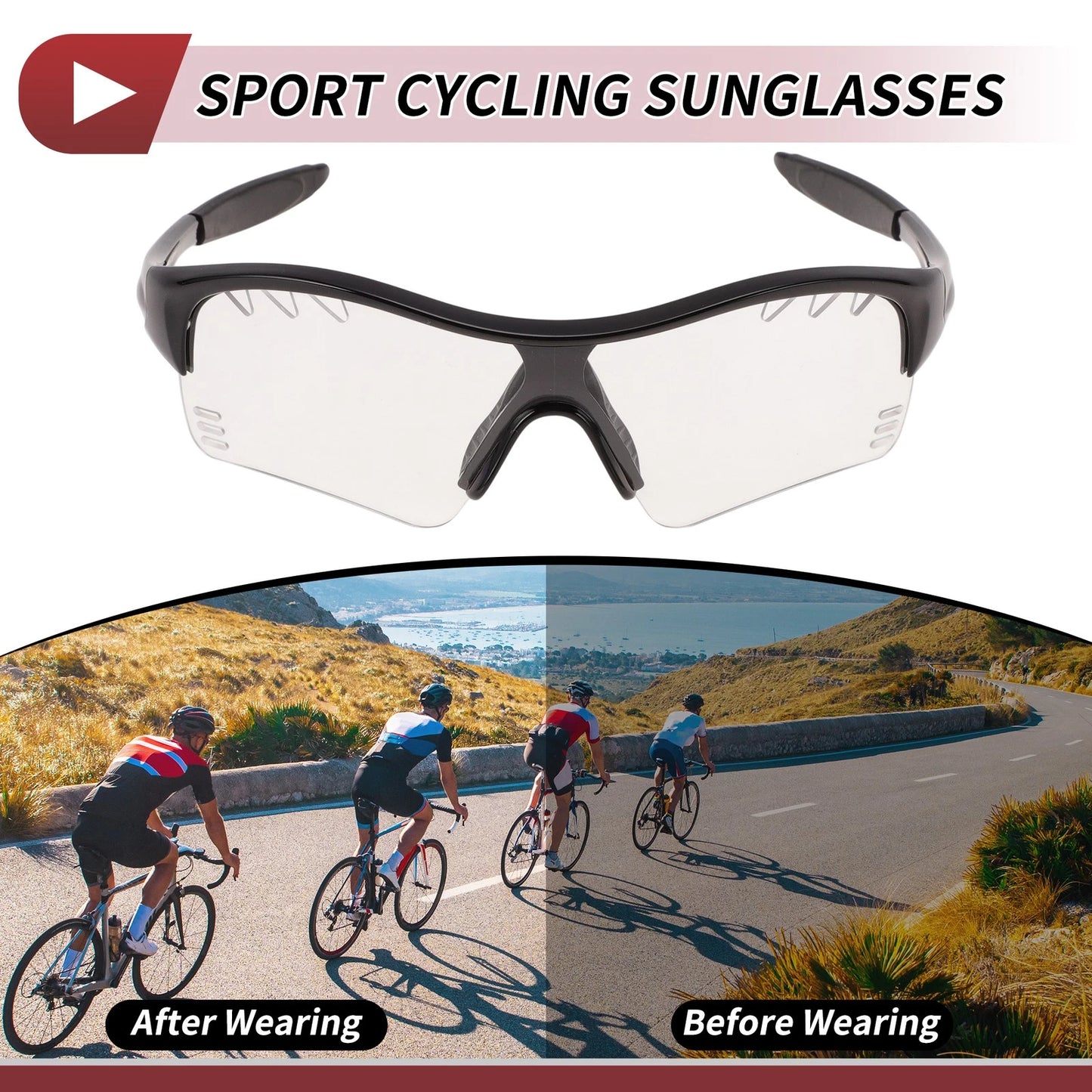 Motorcycle Riding Goggles Clear Lens Black Frame TPU Cycling Sunglasses