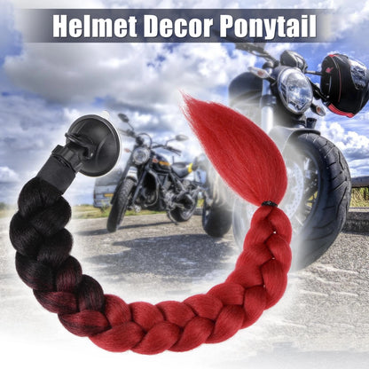 Helmet Decor Pigtail Gradient Braid Hair Suction Cup for Motorcycle Red Black