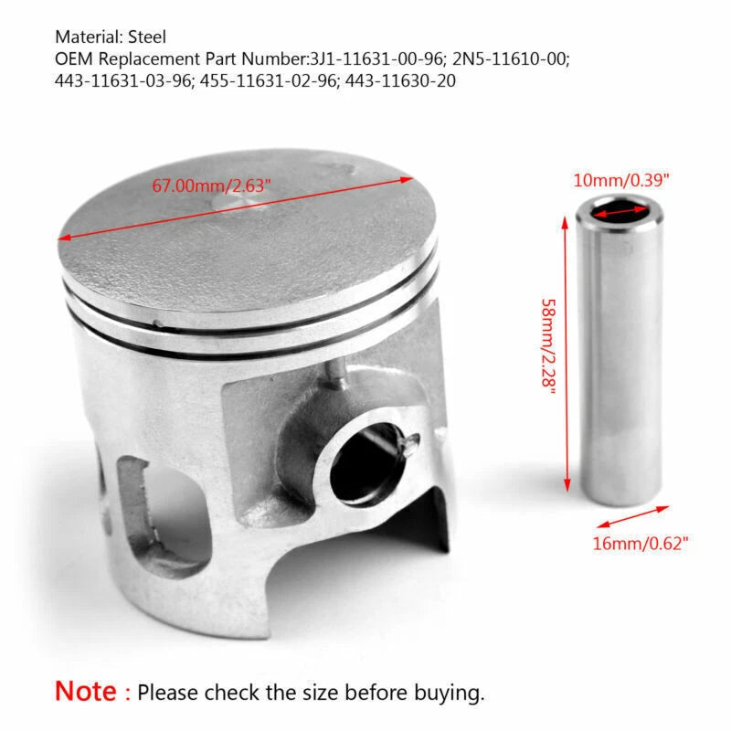 Piston Kit +1.00 67.00mm for Yamaha 175DT 175MX YT175 (1974-1982)