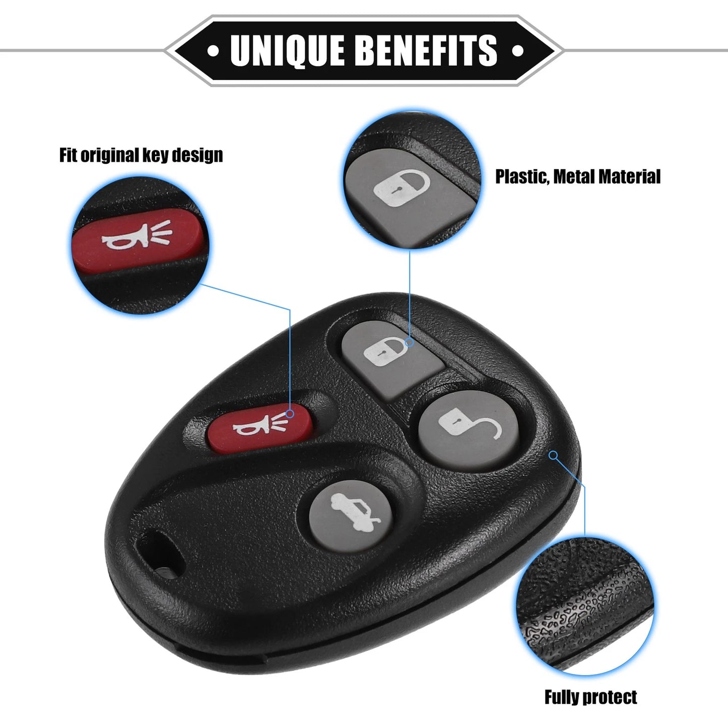 4 Button Keyless Entry Remote Key Cover for Buick Enclave with Blade(2008–2024)
