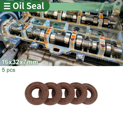 Oil Seal 16x32x7mm FKM Rubber Brown 5 Pcs for Make Model