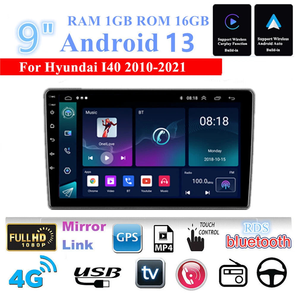 9" Android 13 GPS Stereo Radio for 2010-2021 Hyundai I40