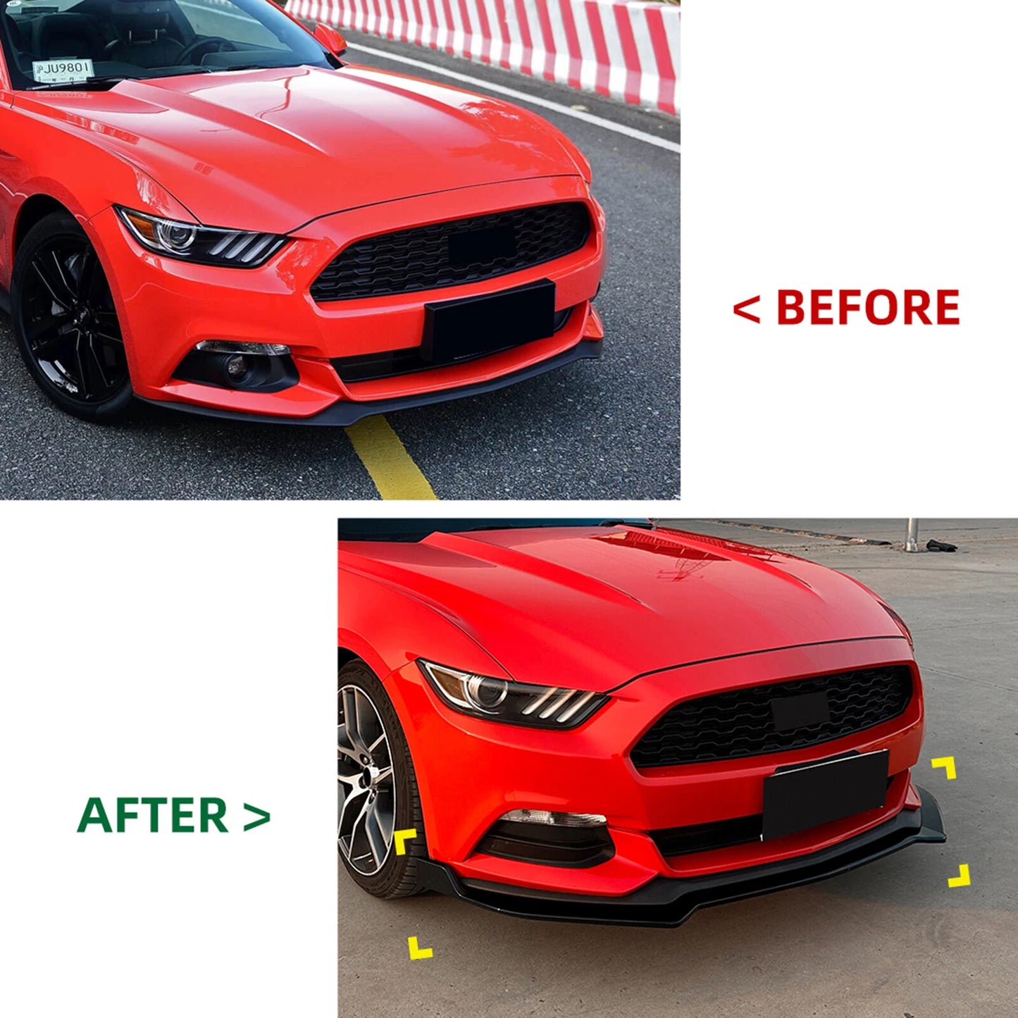 Gloss Black Front Bumper Spoiler Lip for Ford Mustang (2015-2017)