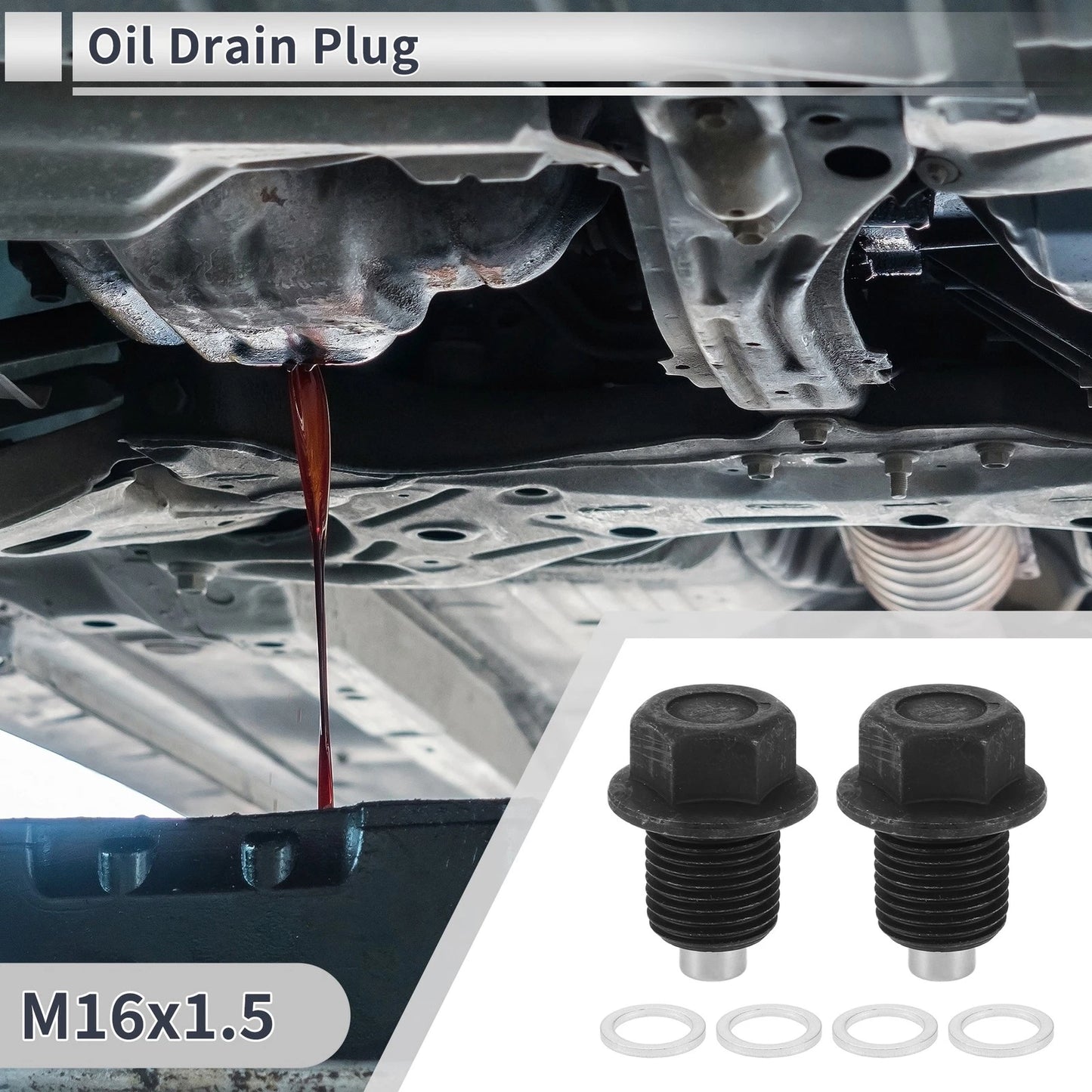 Set M16x1.5 1.3in Engine Oil Drain Plug w/ Gasket for Car Motorcycle