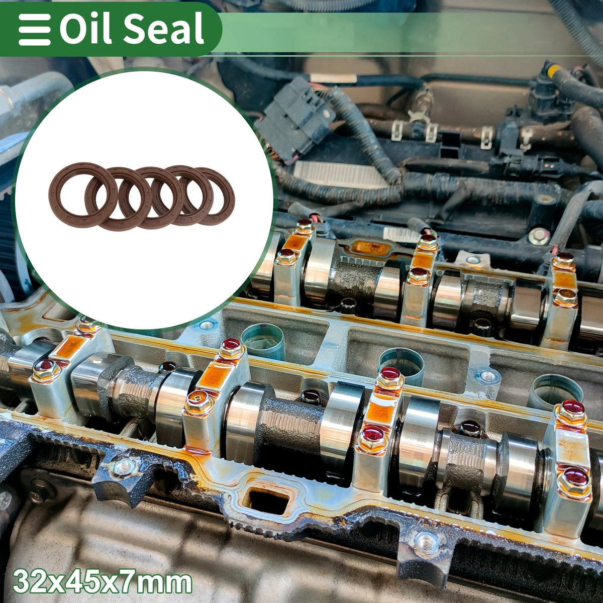 Oil Seal FKM Rubber 32x45x7mm High Pressure Brown 5 Pcs