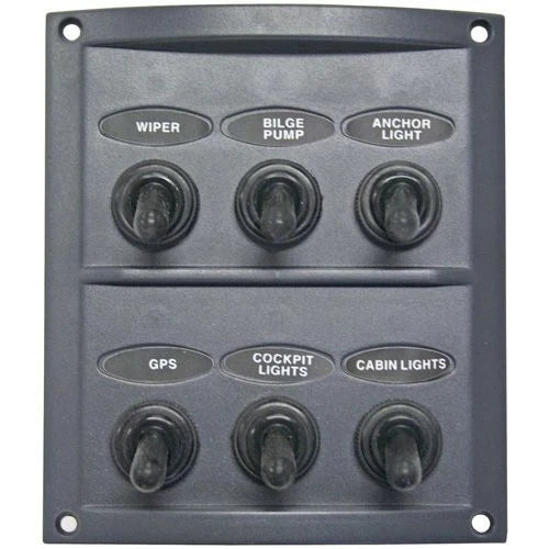Switch Panel 6 Gang 12V/24V Grey Waterproof for Marine Applications