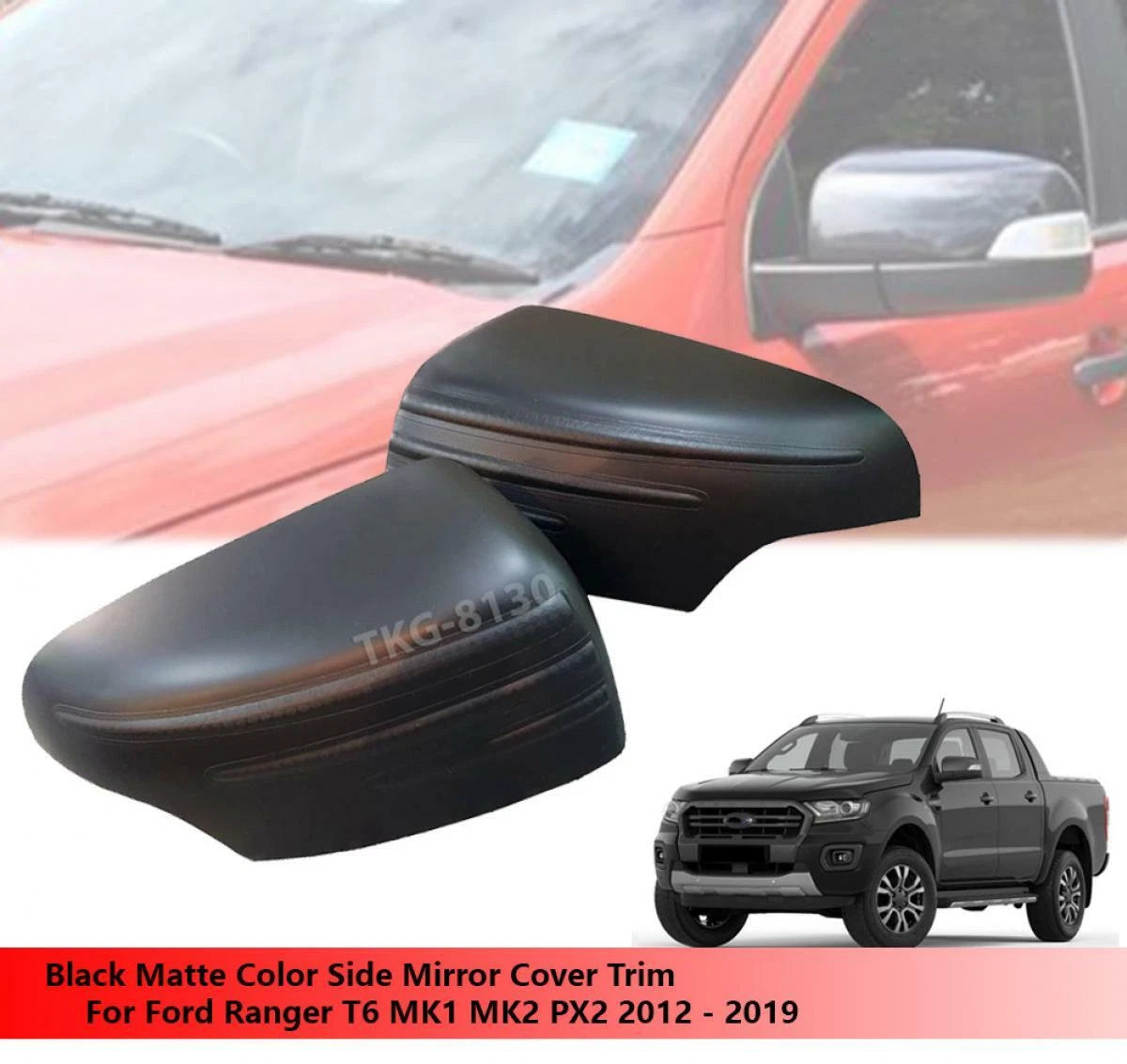 Black Side Mirror Cover Trim for Ford Ranger (2012-2019)